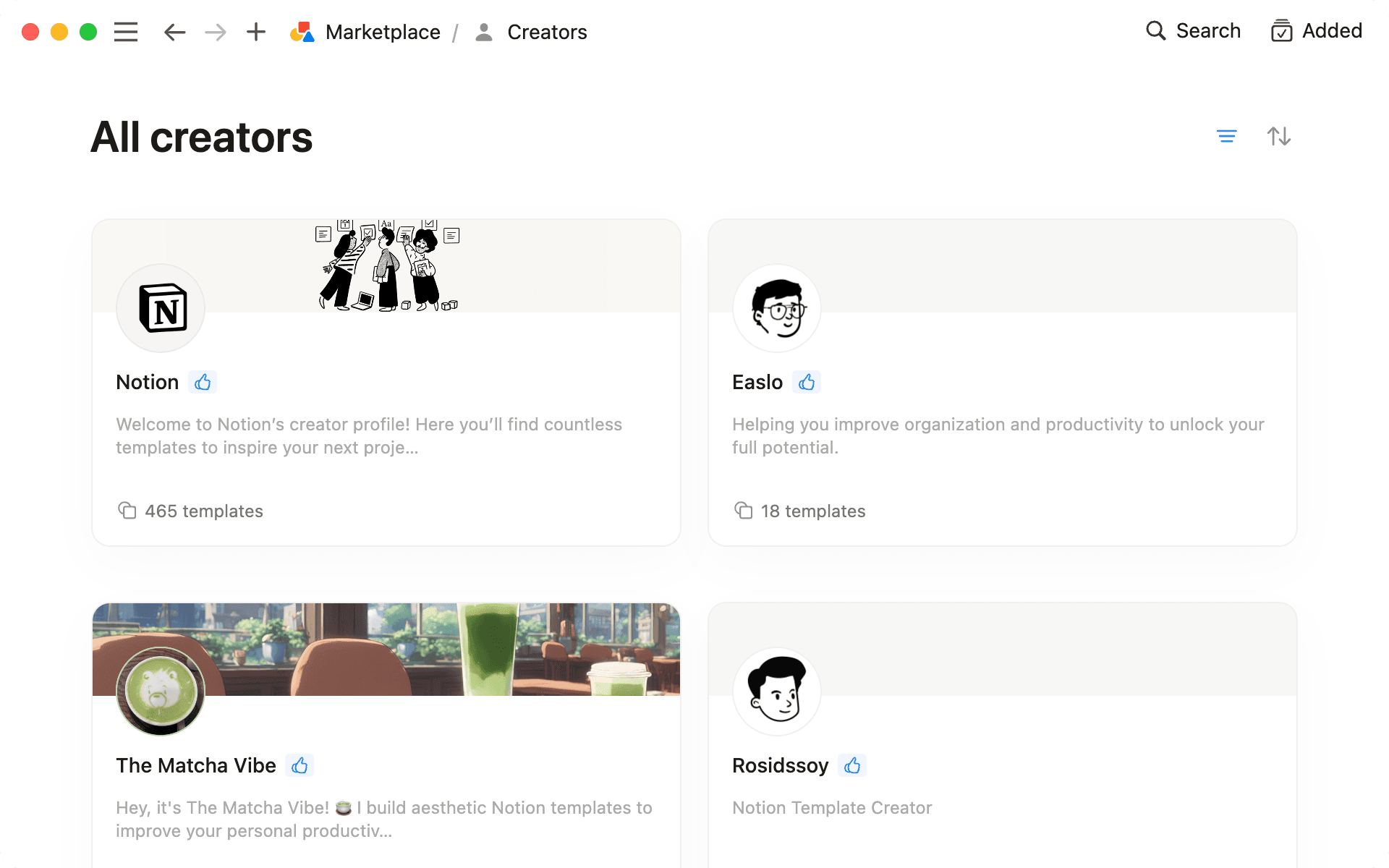 Browse through a selection of creators on marketplace to find your niche